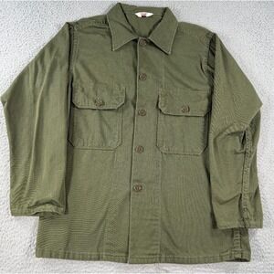 Vintage BVD OG-107 Style Military Field Shirt Olive Green Cotton Sateen Utility